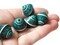 5 21mm Vintage Painted Peruvian Clay Beads - Teal Green Silver and Black Patterned Bicone Beads